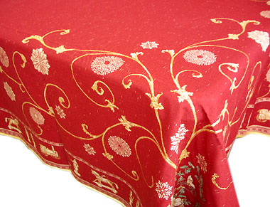 French Jacquard Tablecloth (Montagne NOEL. Red/gold)